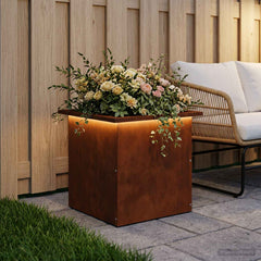 Garden Planter with LED 40 x 40 x 40 cm Steel Weathering steel