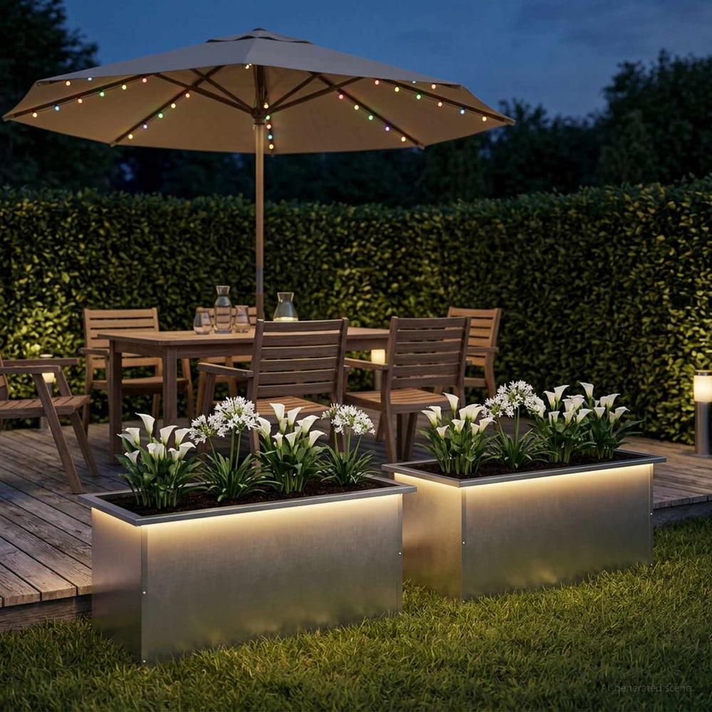 Garden Planter with LED 40 x 80 x 40 cm Steel 2 pcs Stainless steel