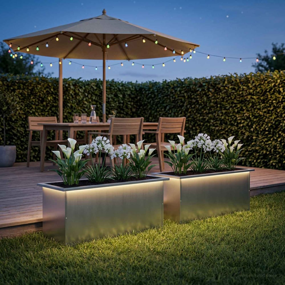 Garden Planter with LED 40 x 80 x 40 cm Steel 2 pcs Galvanised steel