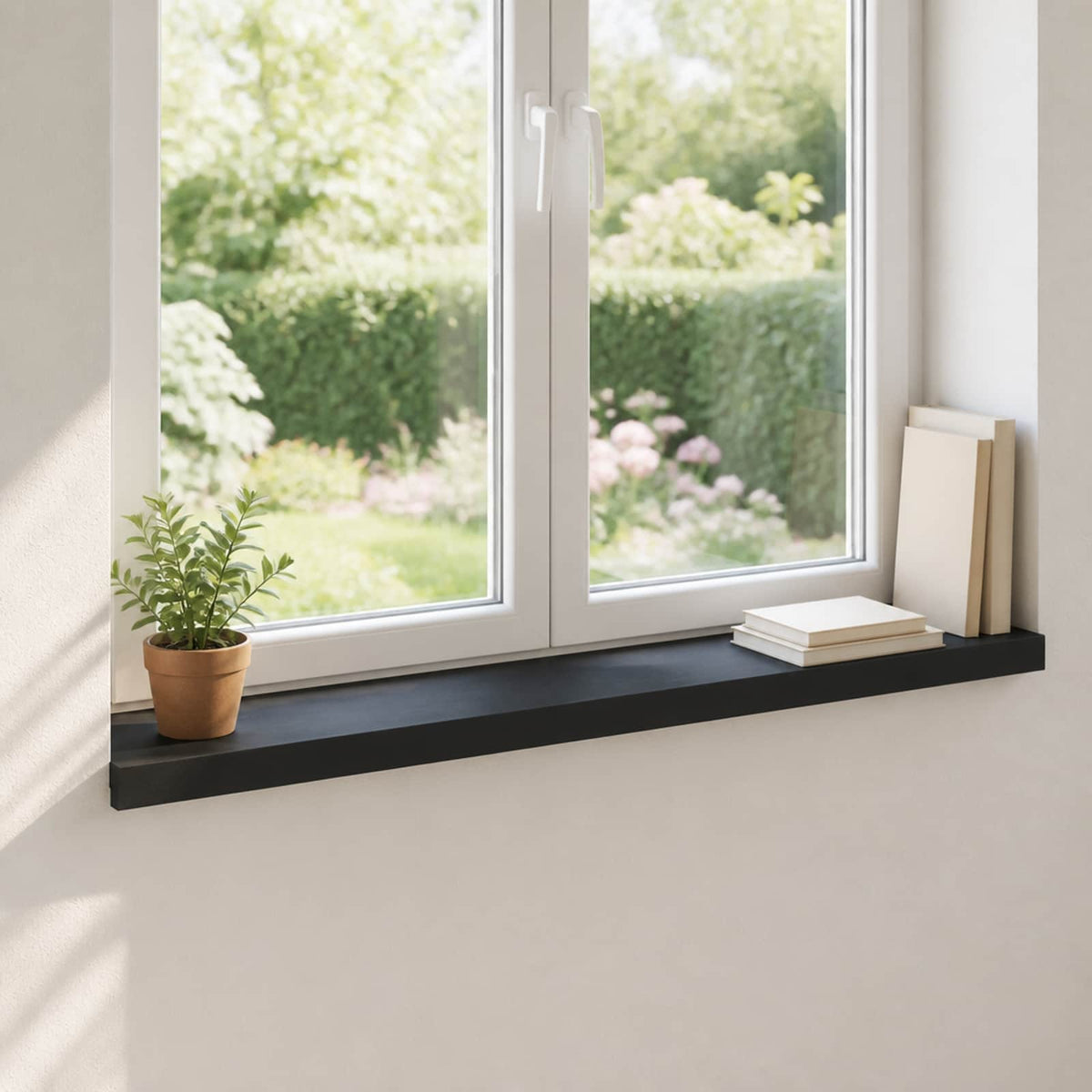 Window Sills 2 pcs Solid Beech Wood Depth 20 cm Black 80 cm