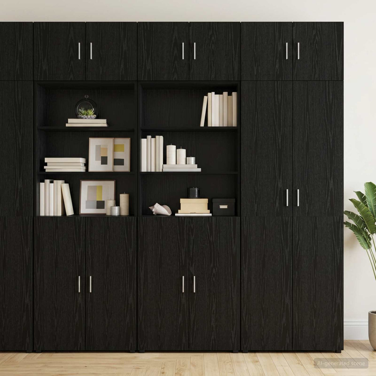 Storage Cabinet 70x42.5x225 cm Engineered Wood 2 Doors 2 Shelves Black oak 70 cm