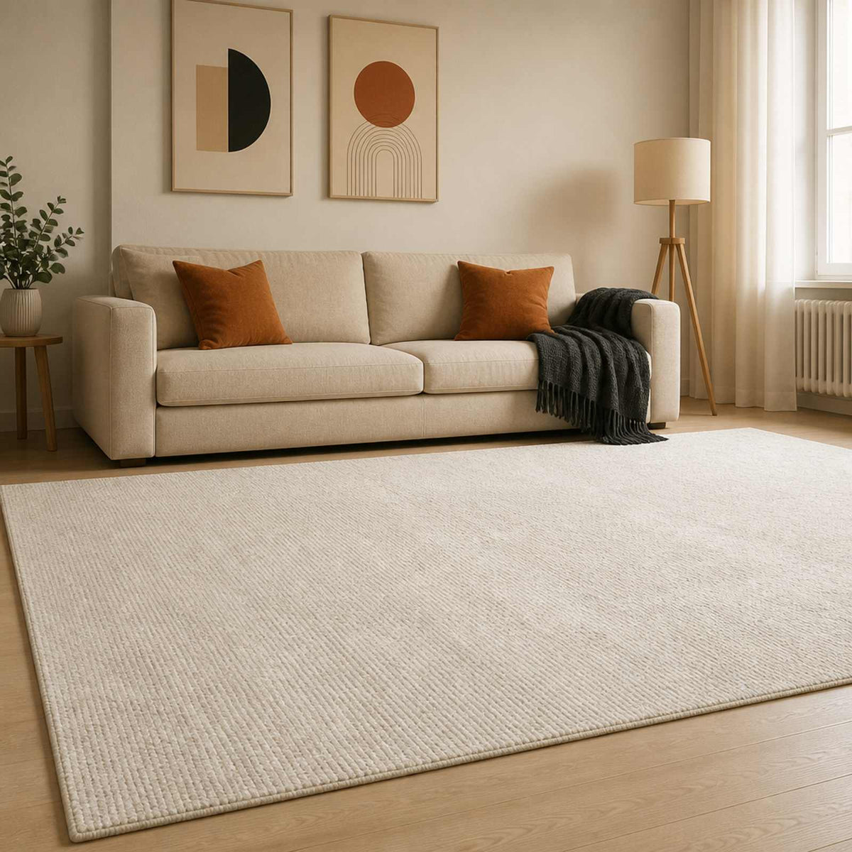 Rug 100% Polyester 3 mm Washable Cream 300 x 400 cm