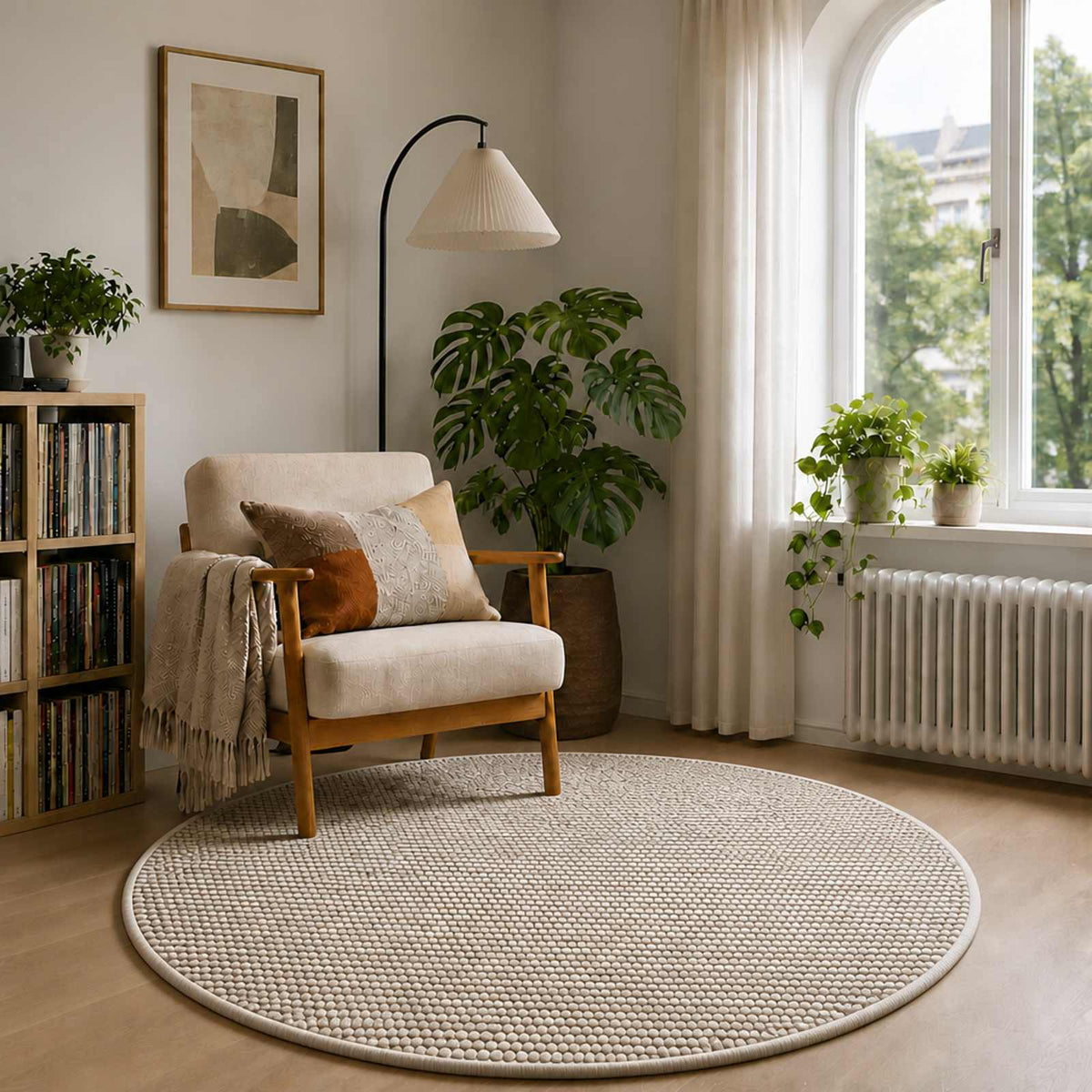 vidaXL Rug Beige Ø 120 cm 100% Polyester 3 mm Washable 1