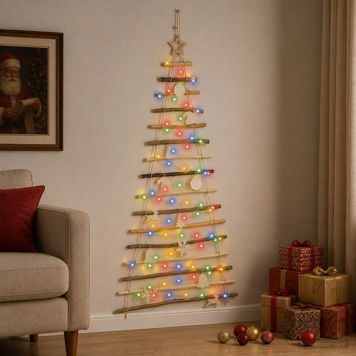 Christmas Tree Natural Solid Ash Wood Multicolour
