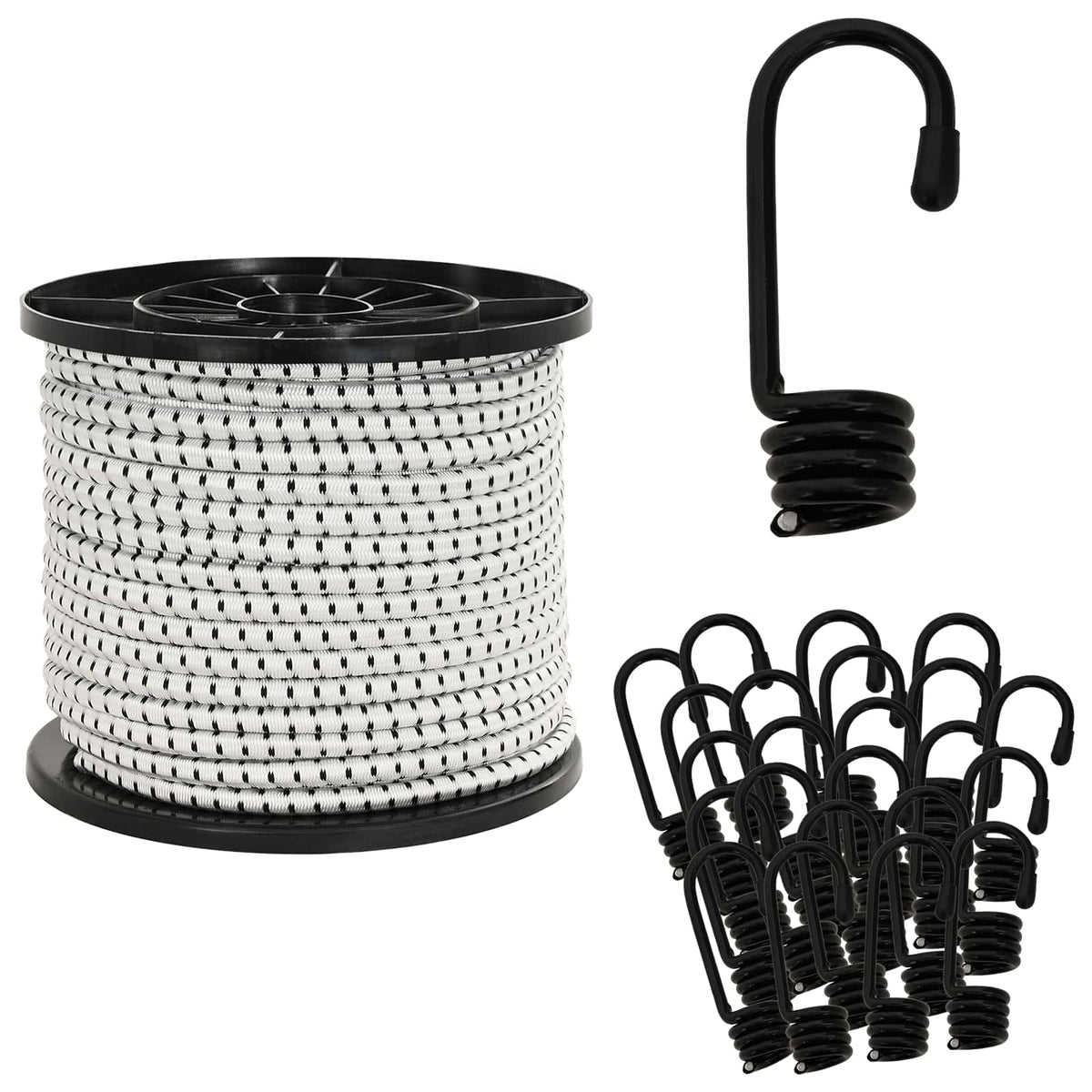 Bungee Cords with Hooks 40 mm PP and Rubber Black and White 10 mm