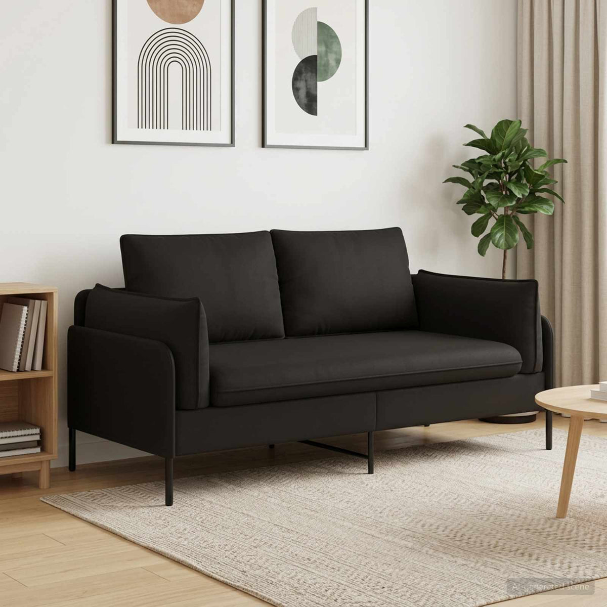 2-Seater Sofa 2-Seater 188 x 81 x 89 cm Velvet 145 cm Black