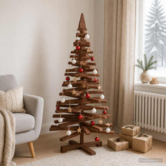 Wooden Christmas Tree KOTKA Solid Pine Wood Dark Brown Finish 120 cm