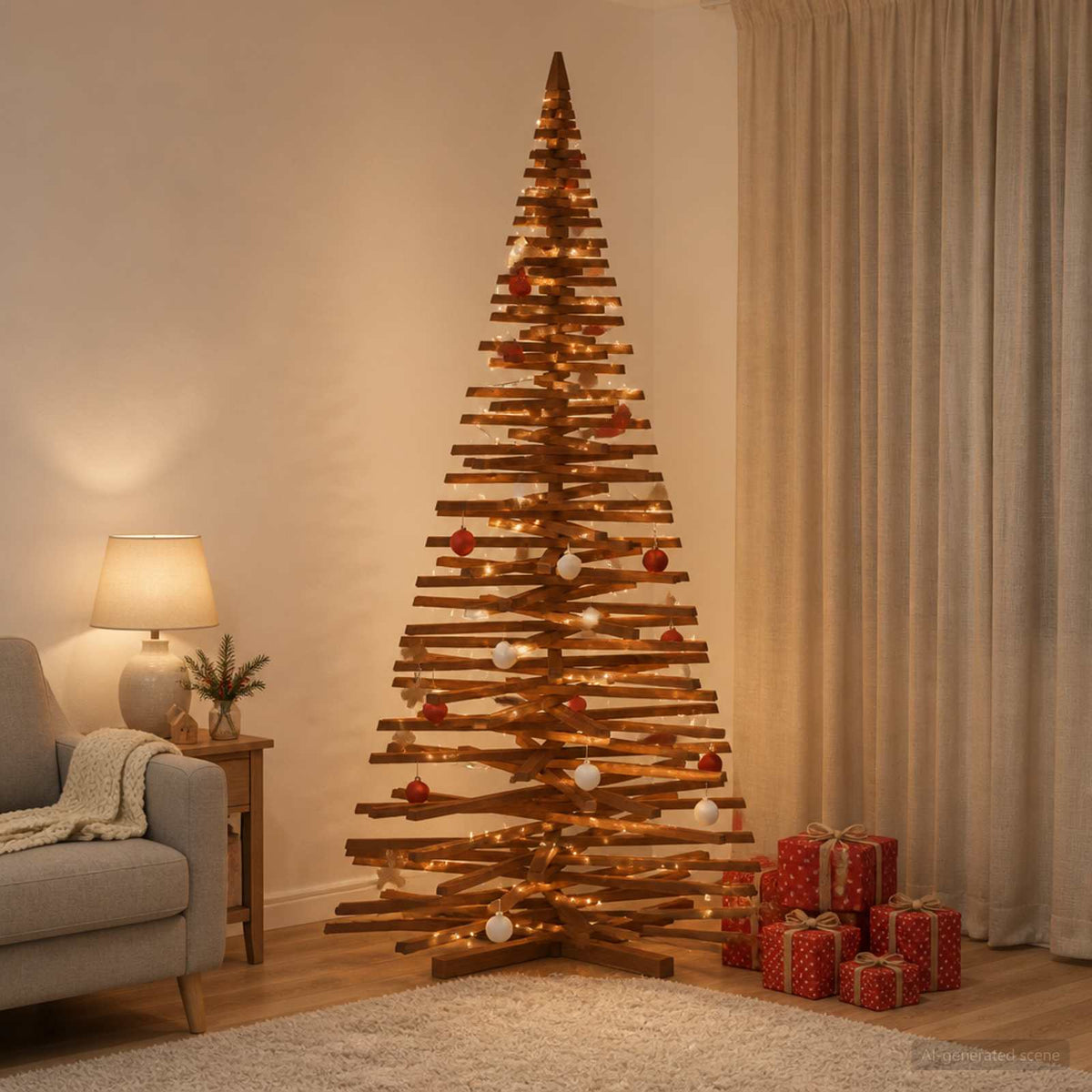 Wooden Christmas Tree KOTKA Solid Pine Wood Dark Brown Finish 210 cm