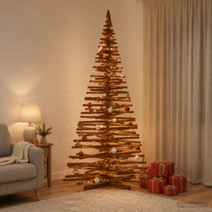Wooden Christmas Tree KOTKA Solid Pine Wood Dark Brown Finish 210 cm