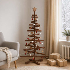 Wooden Christmas Tree KOTKA Solid Pine Wood Dark Brown Finish 120 cm