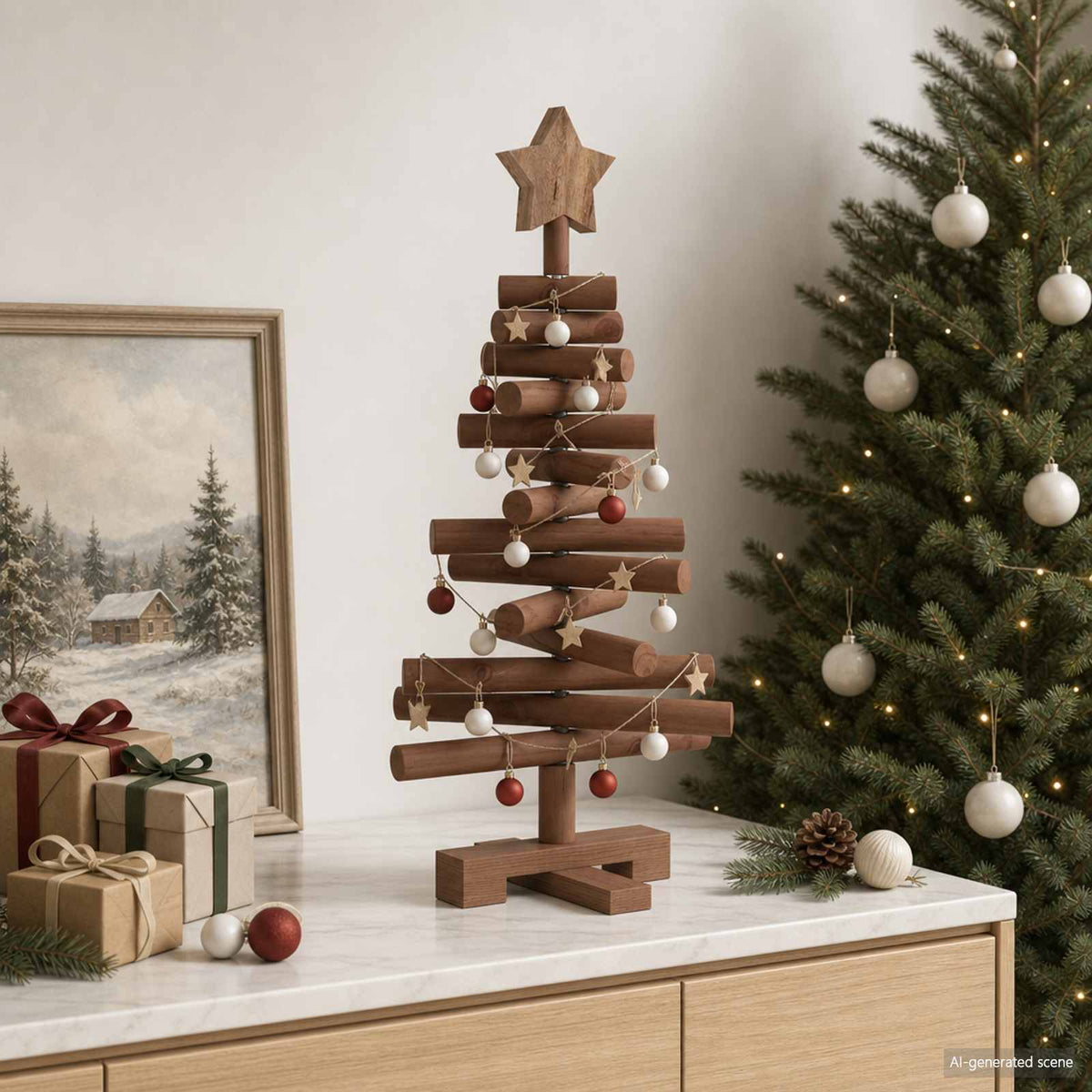 Wooden Christmas Tree KOTKA Solid Pine Wood Dark Brown Finish 60 cm