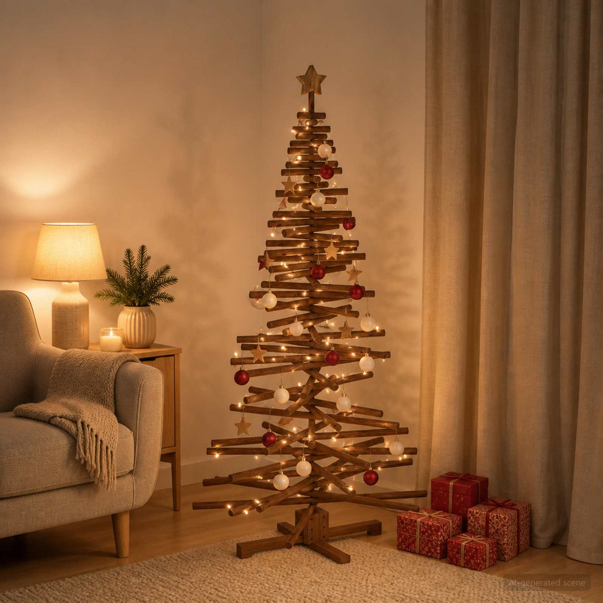 Wooden Christmas Tree KOTKA Solid Pine Wood Dark Brown Finish 180 cm
