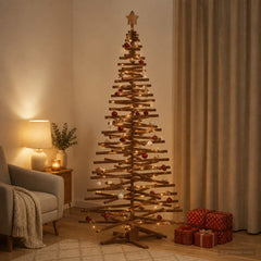 Wooden Christmas Tree KOTKA Solid Pine Wood Dark Brown Finish 210 cm