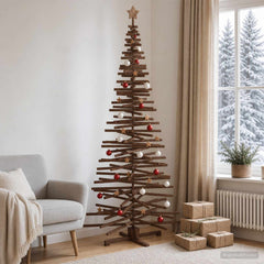 Wooden Christmas Tree KOTKA Solid Pine Wood Dark Brown Finish 240 cm