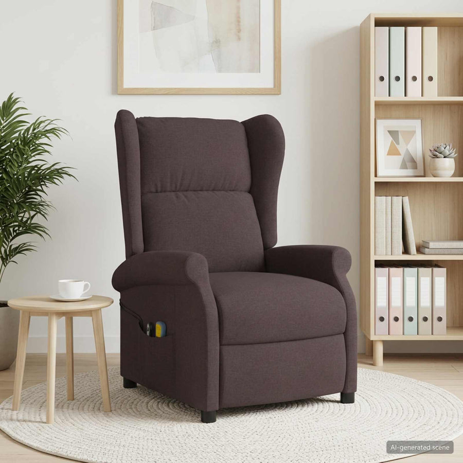 vidaXL Wing Back Electric Massage Recliner Chair Dark Brown Fabric 1