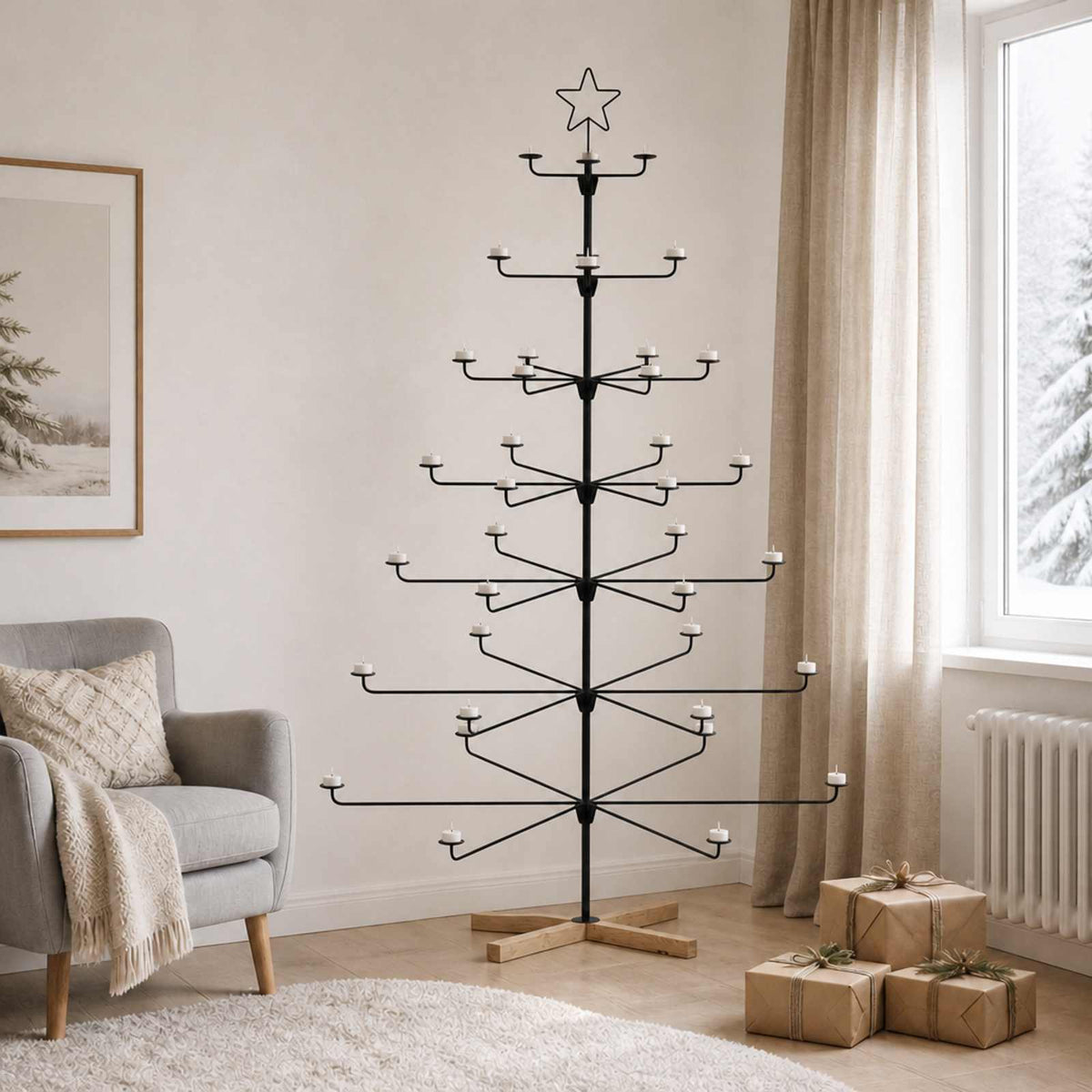 Metal Christmas Tree with Holder KUOPIO Steel Black 180 cm