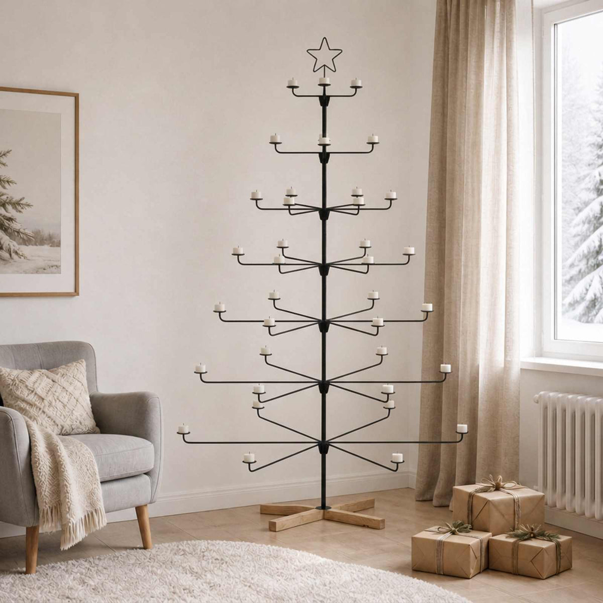 Metal Christmas Tree with Holder KUOPIO Steel Black 210 cm