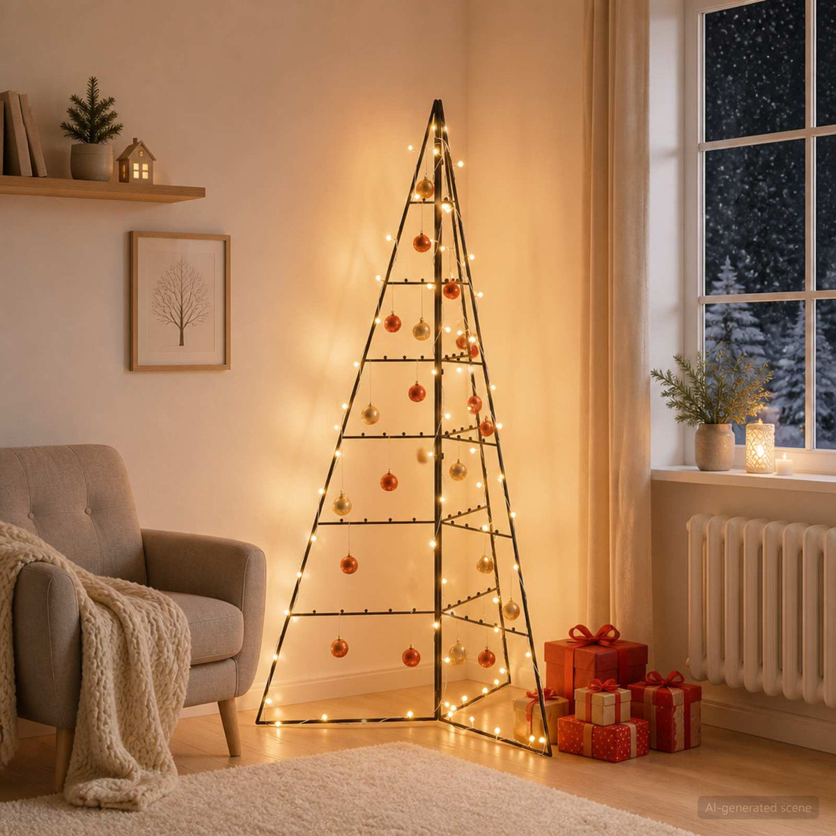 Metal Christmas Tree KUOPIO Steel Black 140 cm with LED