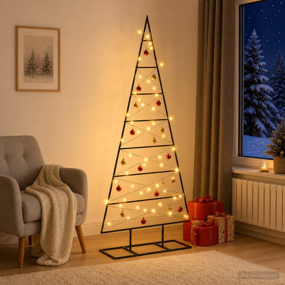 Metal Christmas Tree KUOPIO Warm White Steel Black with LED 125 cm