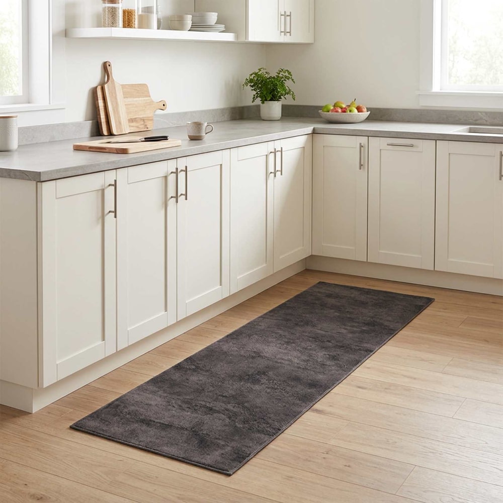 Kitchen Rug Black Concrete Polyamide Washable
