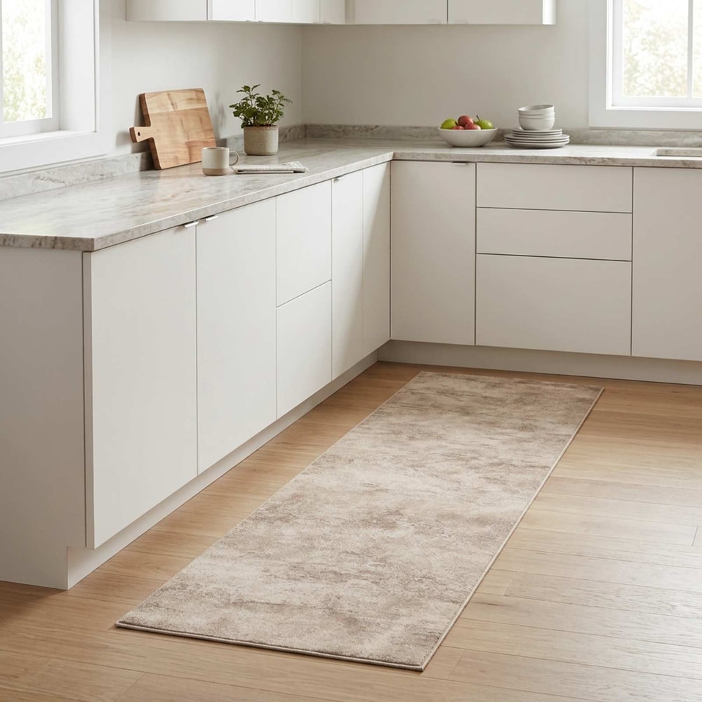 Kitchen Rug Beige Concrete Polyamide Washable