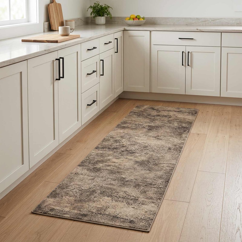 Kitchen Rug Brown Concrete Polyamide Washable