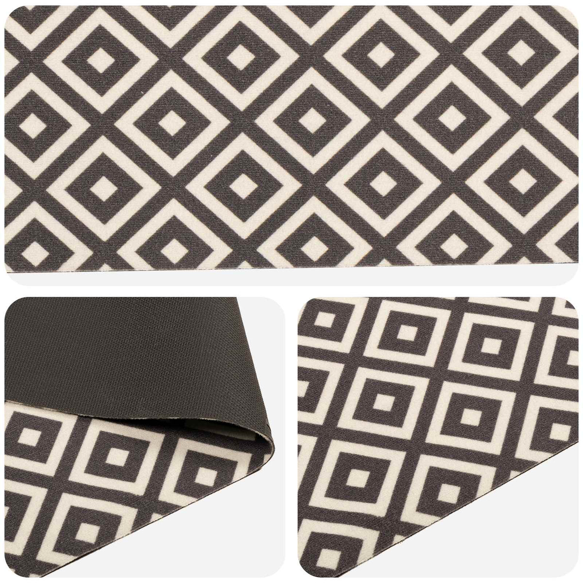Kitchen Rug Grey White Diamonds Polyamide