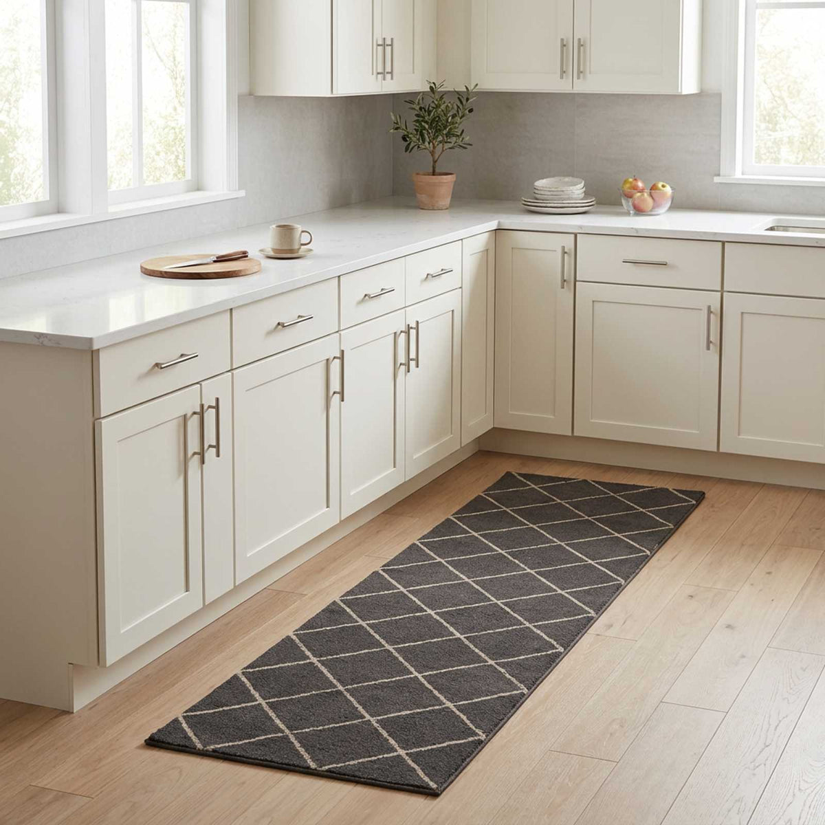 vidaXL Kitchen Rug Anthracite Checked 180 x 60 cm 100% Polyamide 1