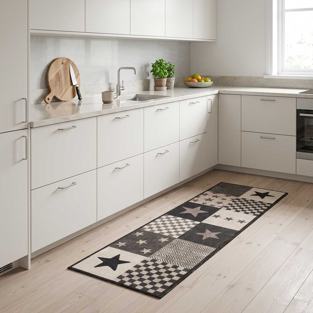 Kitchen Rug Grey Stars Polyamide Washable