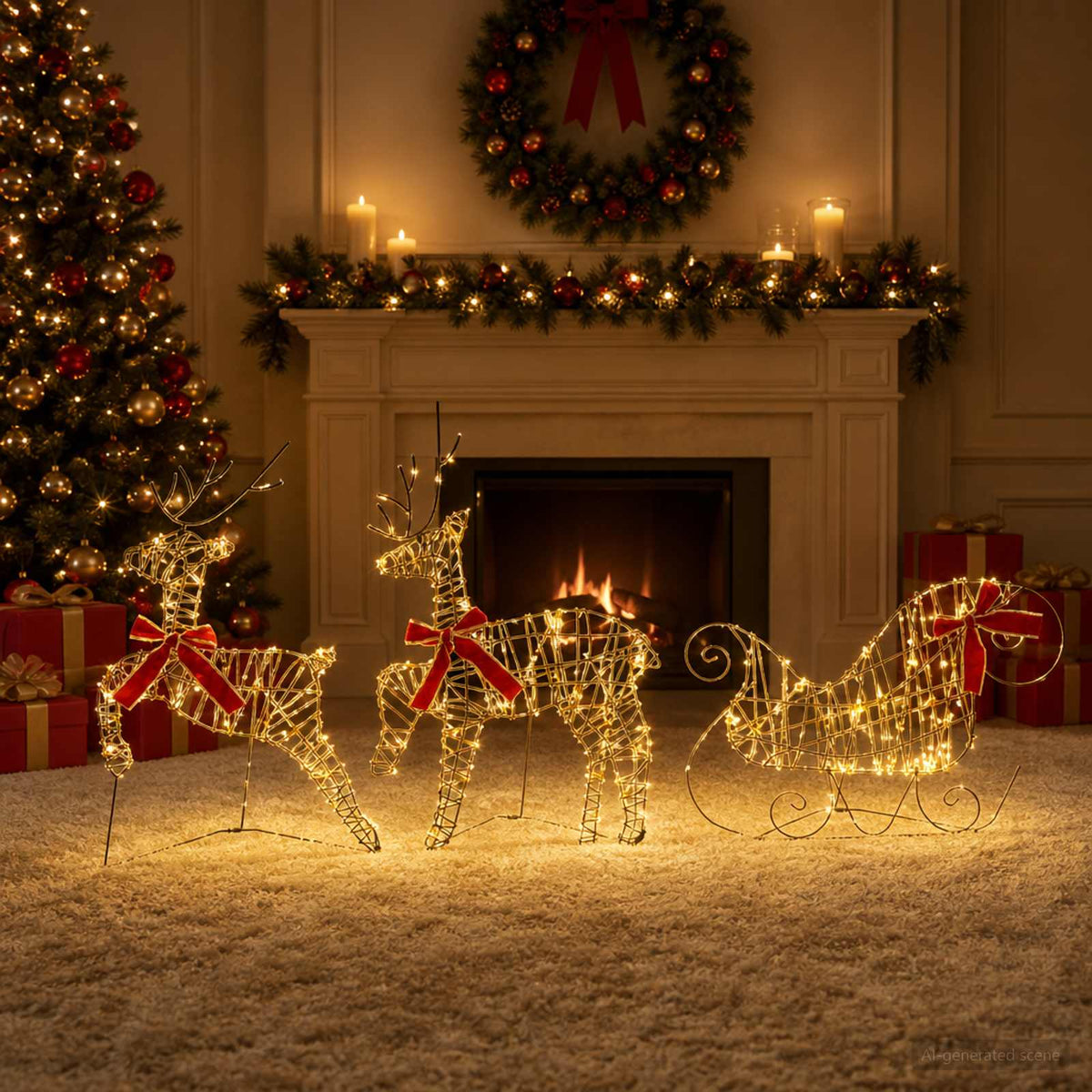 vidaXL Christmas Reindeer with sleigh 60 LEDs Warm White