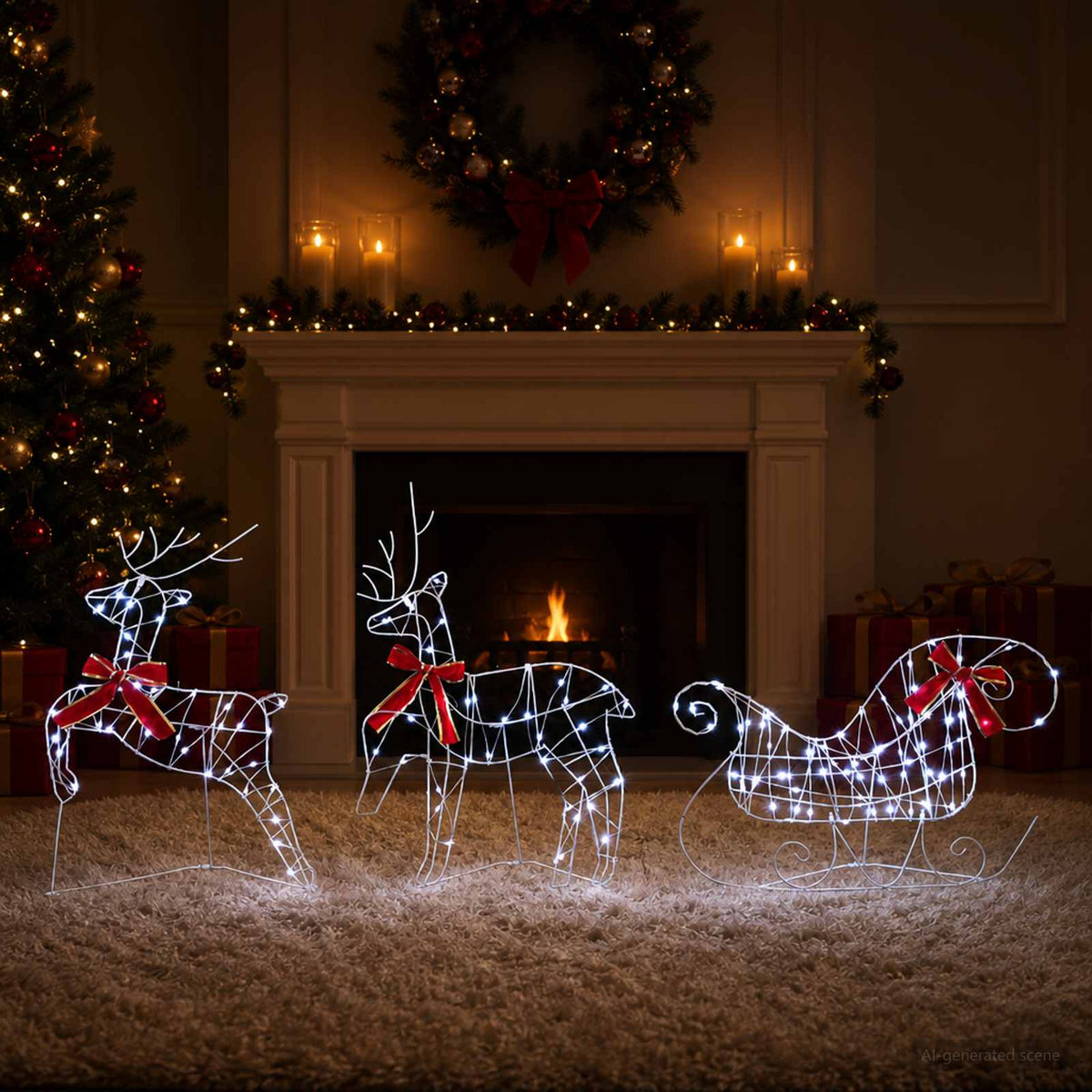 vidaXL Christmas Reindeer with sleigh 60 LEDs Warm White