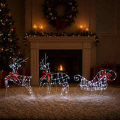 vidaXL Christmas Reindeer with sleigh 60 LEDs Warm White