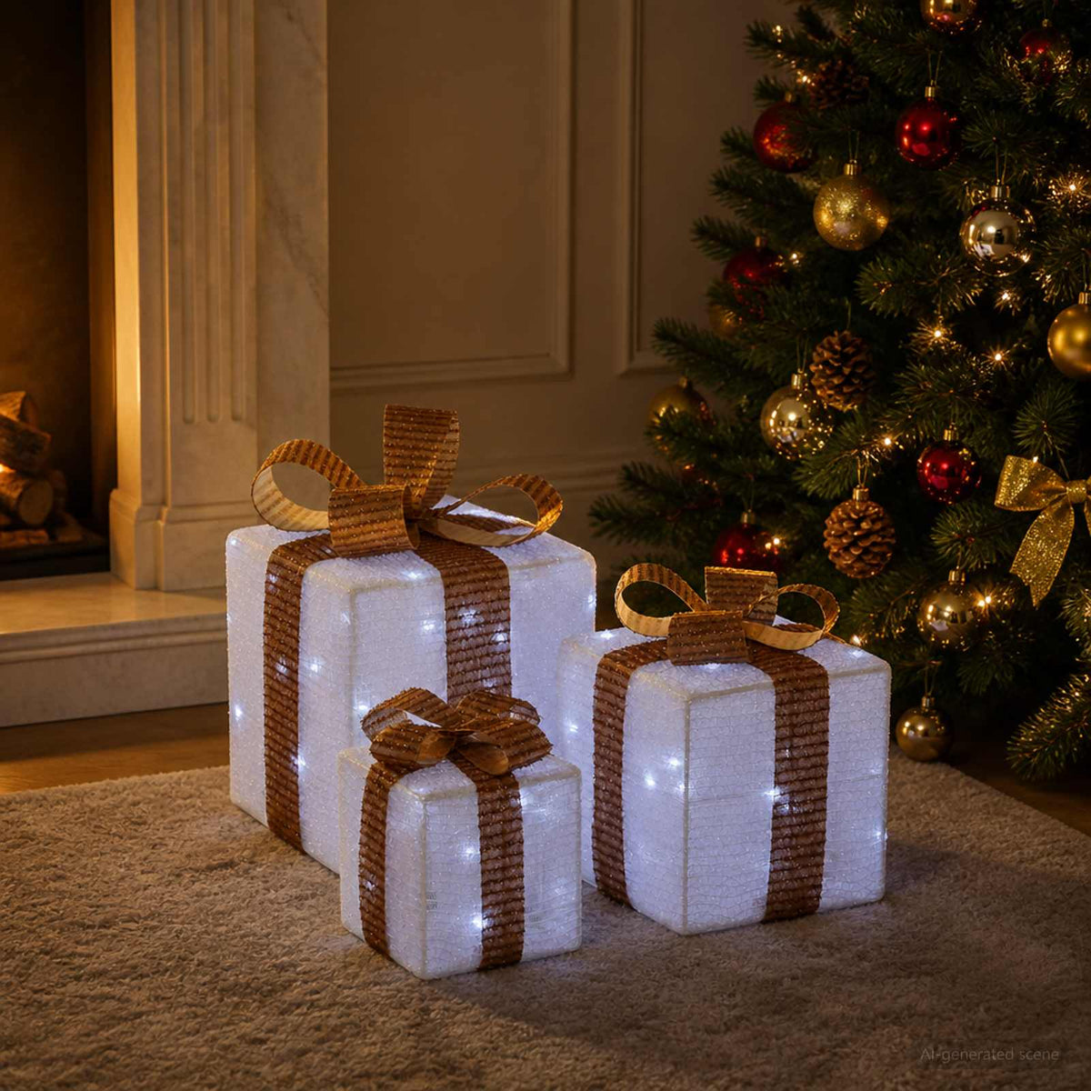 vidaXL Lighted Christmas Gift Box 3 pcs 64 LEDs Cold White 1