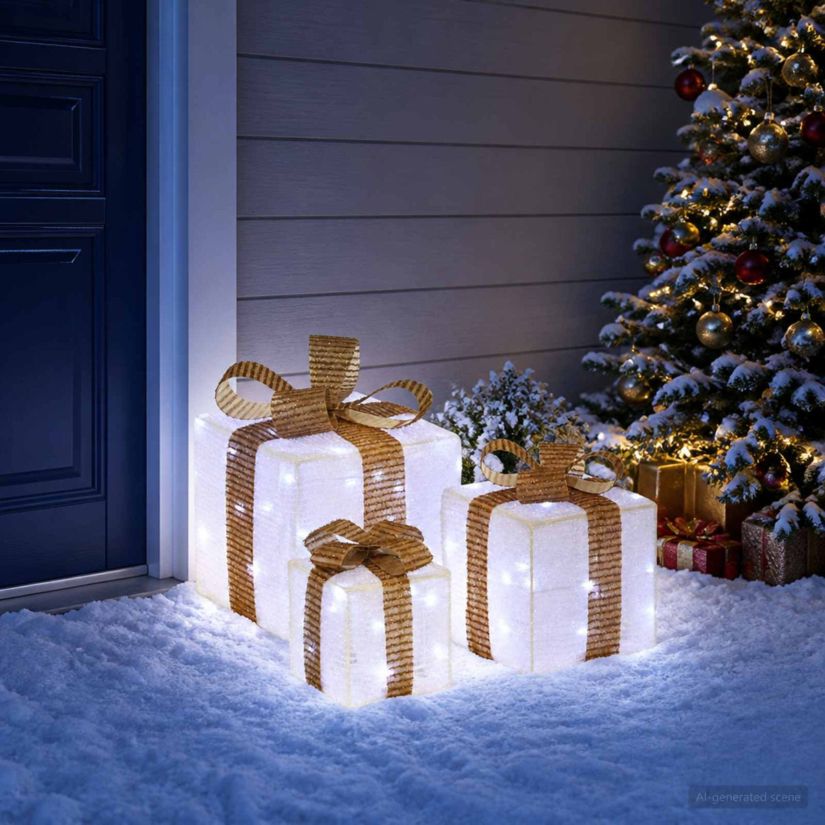 vidaXL Lighted Christmas Gift Box 3 pcs 64 LEDs Cold White 3