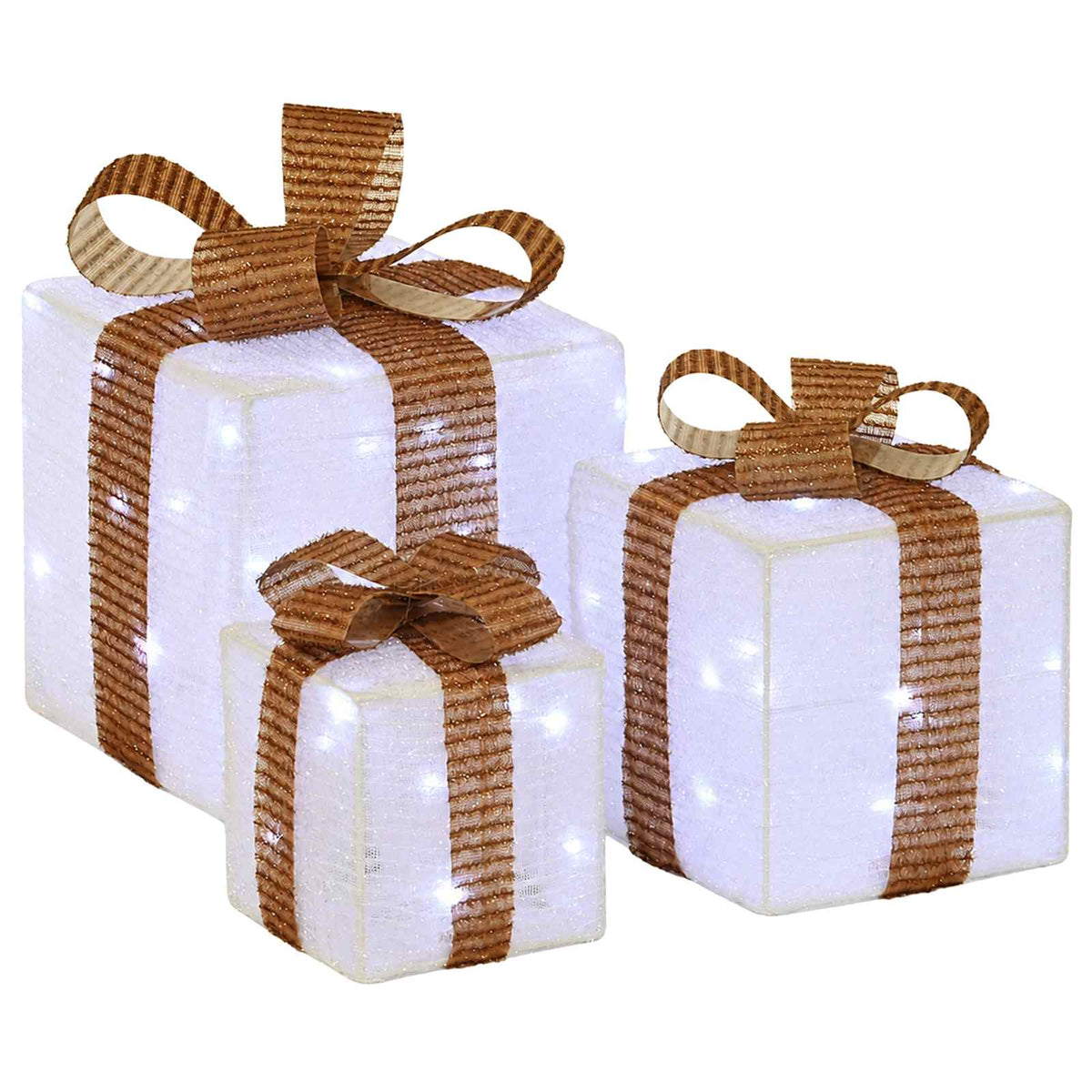 vidaXL Lighted Christmas Gift Box 3 pcs 64 LEDs Cold White 2