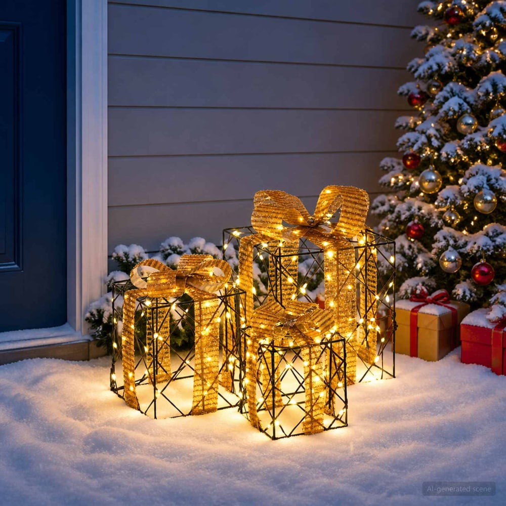 vidaXL Lighted Christmas Gift Box 3 pcs 150 LEDs Warm White 3
