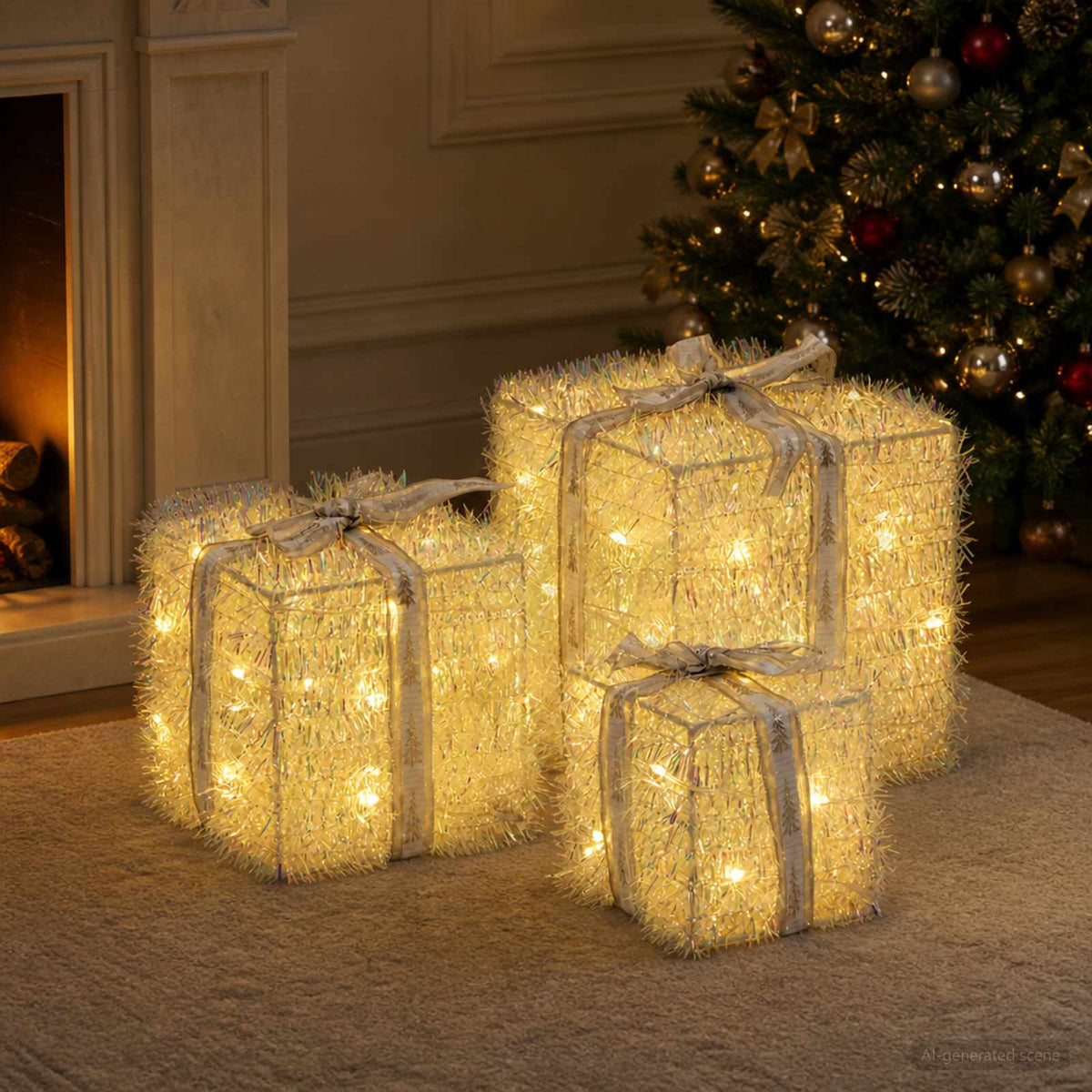 vidaXL Lighted Christmas Gift Box 3 pcs 64 LEDs Warm White 3