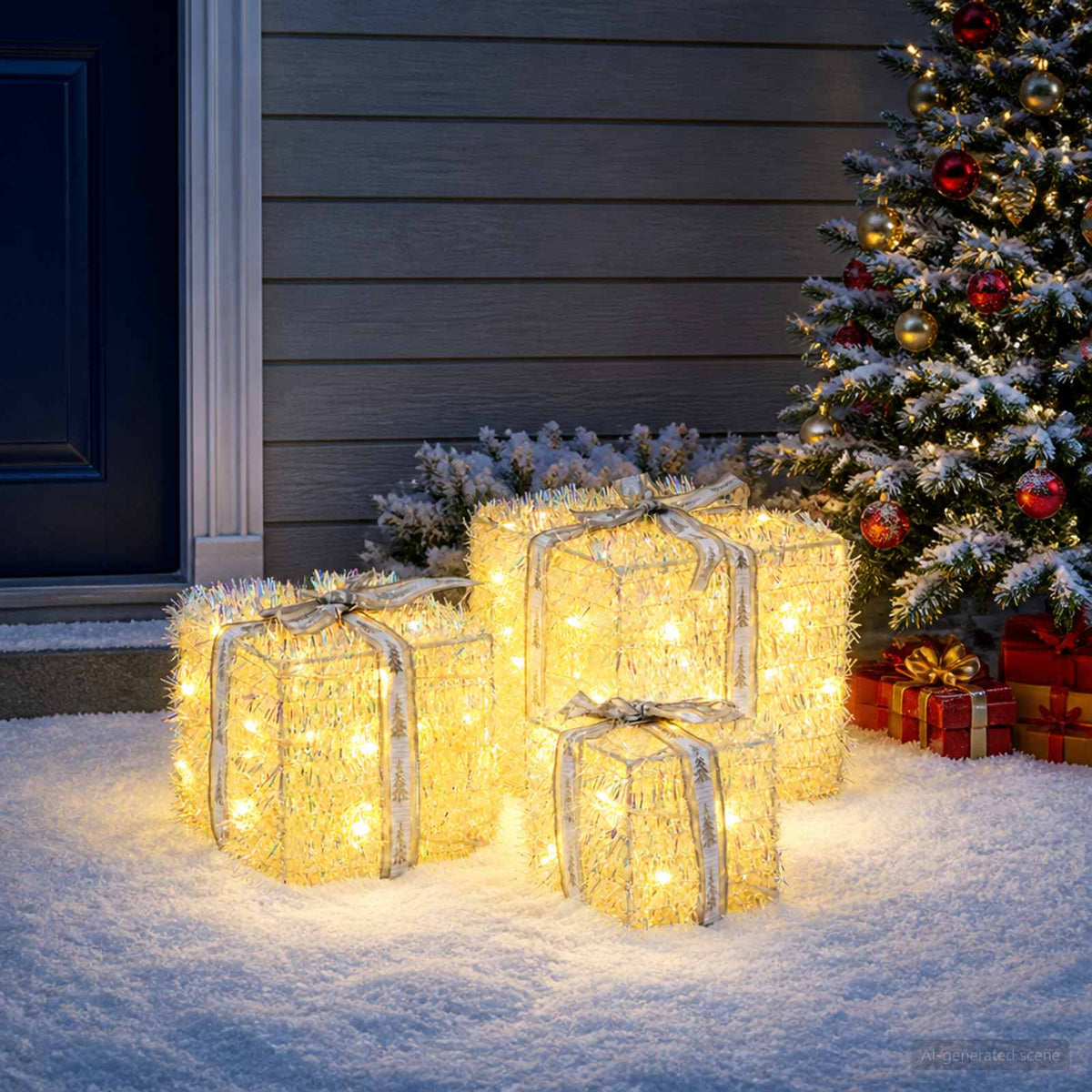 vidaXL Lighted Christmas Gift Box 3 pcs 64 LEDs Warm White 1