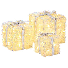 vidaXL Lighted Christmas Gift Box 3 pcs 64 LEDs Warm White 2