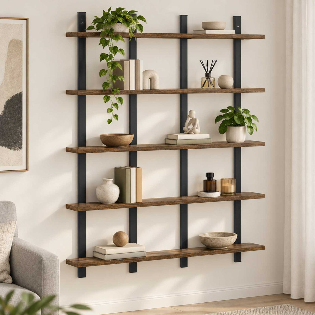 Wall Shelf Engineered Wood Width 102 cm Smoked oak