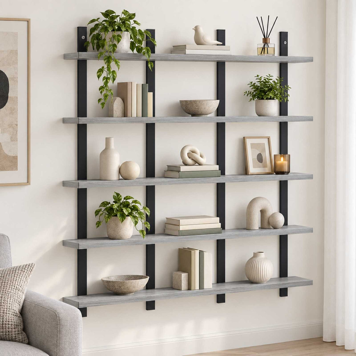 vidaXL Wall Shelf Grey Sonoma 102 x 13.5 x 102 cm Engineered Wood 1
