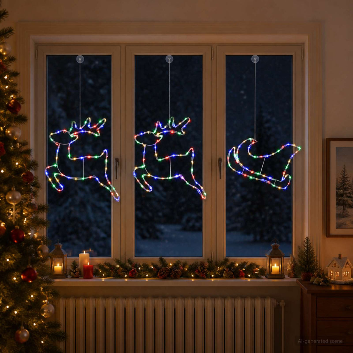 Reindeer and Sleigh Christmas Decoration LOVIISA 180 LEDs Multicolour