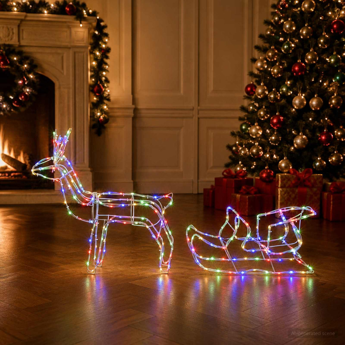 Reindeer and Sleigh Christmas Decoration LOVIISA 240 LEDs Multicolour