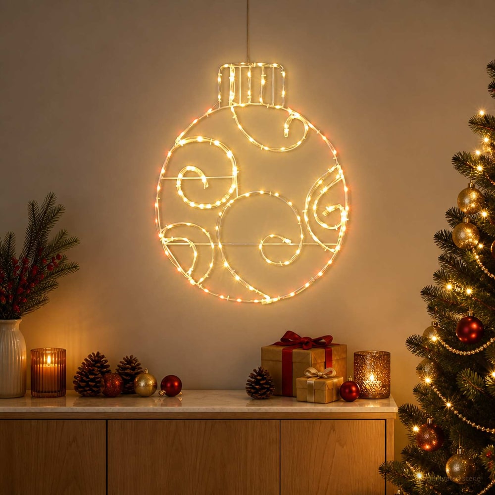 LED Sign Bauble LOVIISA 160 LEDs 55 x 65 cm Red