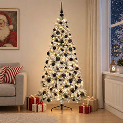Artificial Christmas Tree with Bauble 300 LEDs 180 cm with LEDs & black balls
