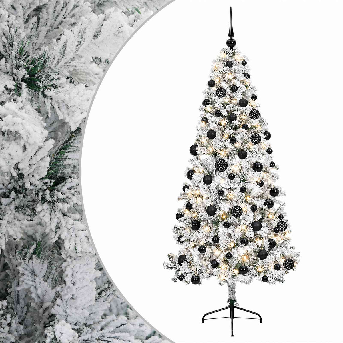 Artificial Christmas Tree with Bauble 300 LEDs 180 cm with LEDs & black balls