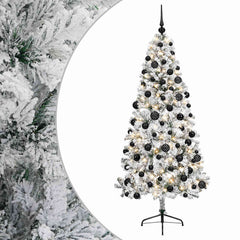 Artificial Christmas Tree with Bauble 300 LEDs 180 cm with LEDs & black balls