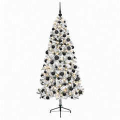Artificial Christmas Tree with Bauble 300 LEDs 180 cm with LEDs & black balls