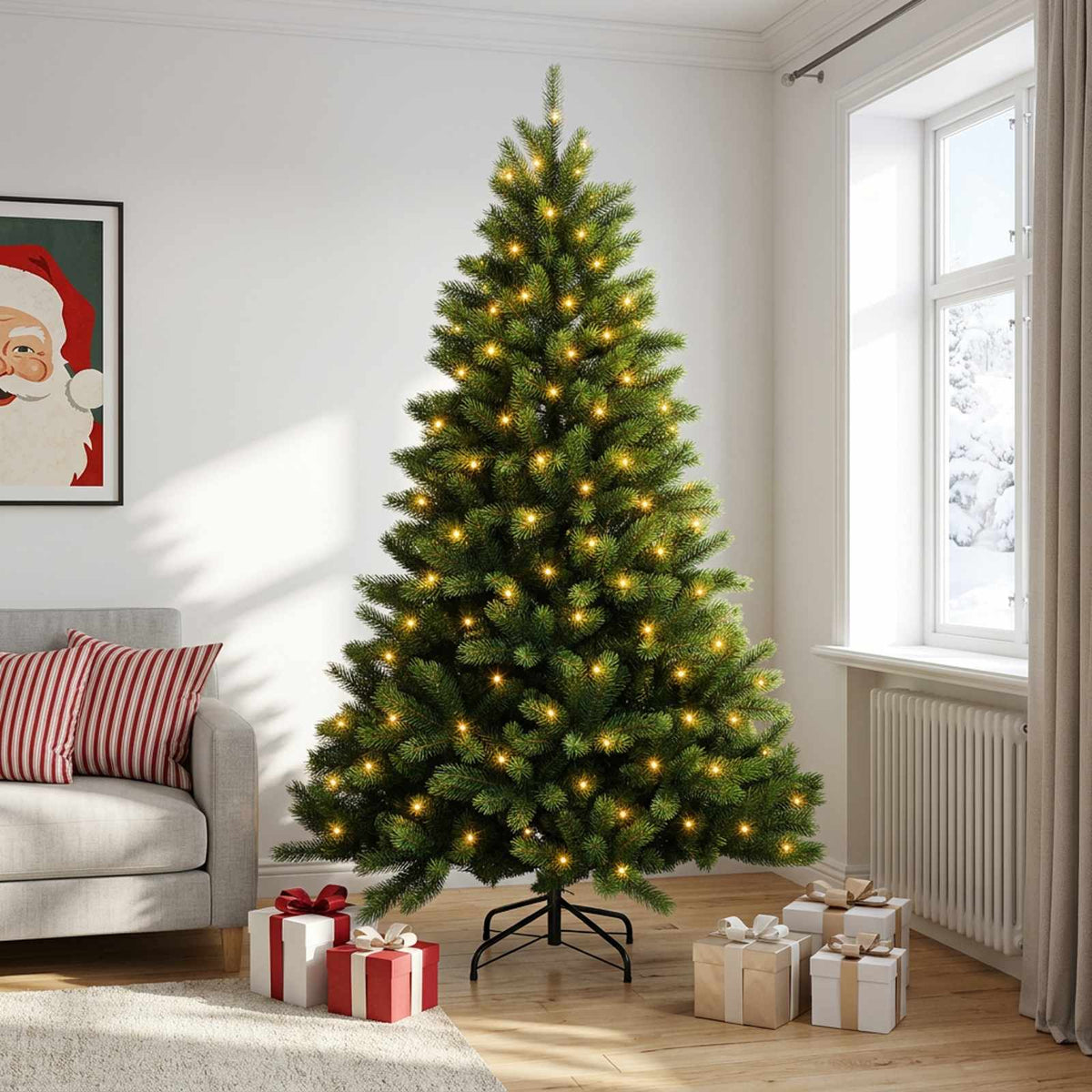 Artificial Christmas Tree with Bauble 300 LEDs Green 180 cm with LEDs