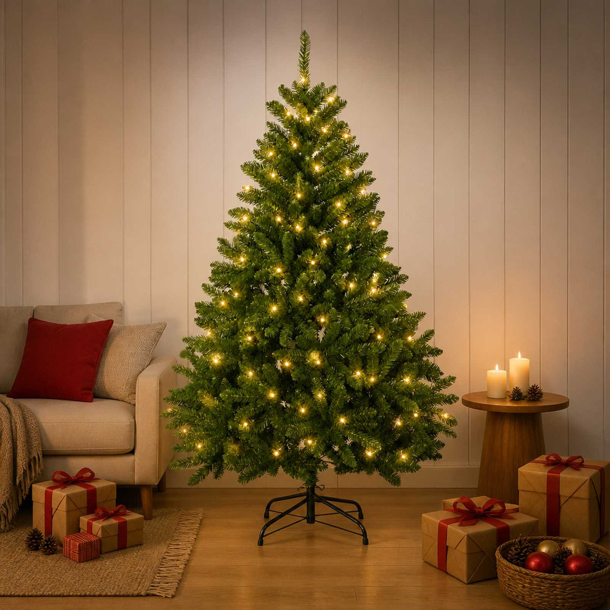 Artificial Christmas Tree with Baubles 180 cm Light Green Ø 117 x 180 cm with 300 LEDs